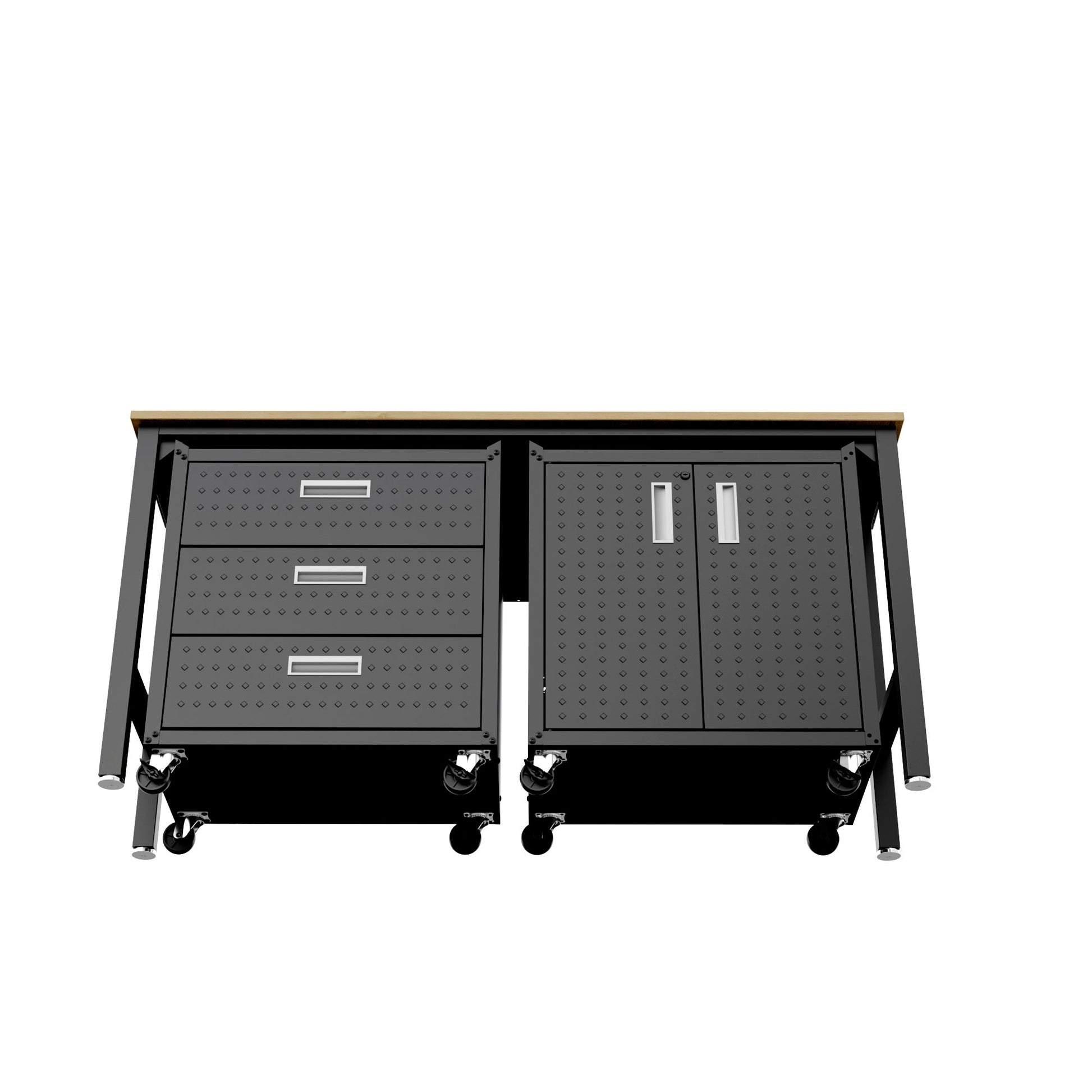 3-Piece Fortress Mobile Space-Saving Garage Cabinet and Worktable 3.0 in Charcoal Grey - Ornate Home