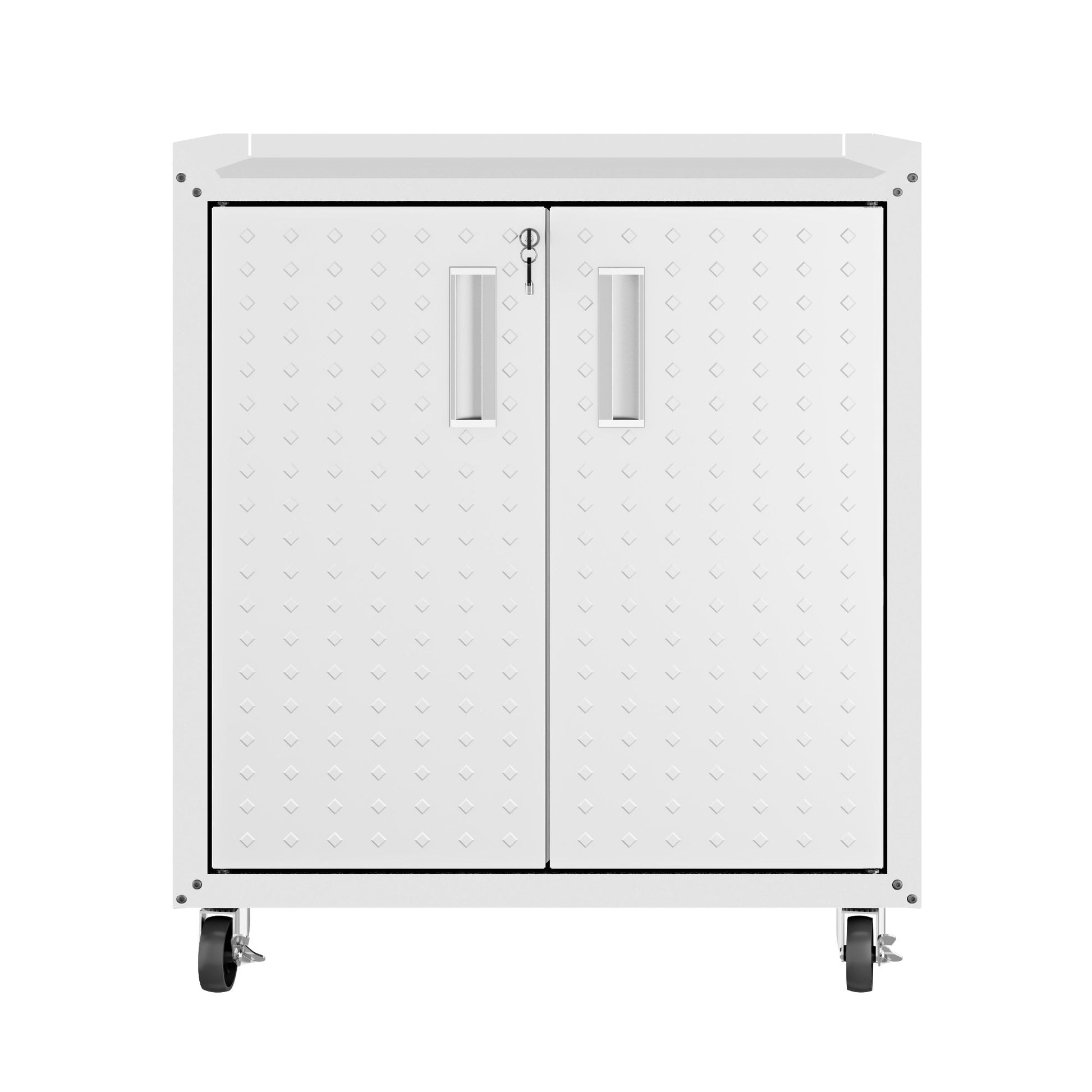 3-Piece Fortress Mobile Space-Saving Garage Cabinet and Worktable 3.0 in White - Ornate Home