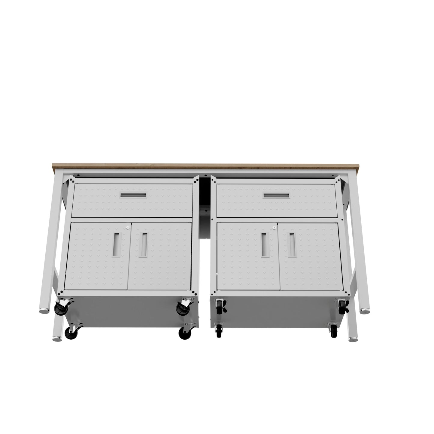 3-Piece Fortress Mobile Space-Saving Garage Cabinet and Worktable 4.0 in White - Ornate Home