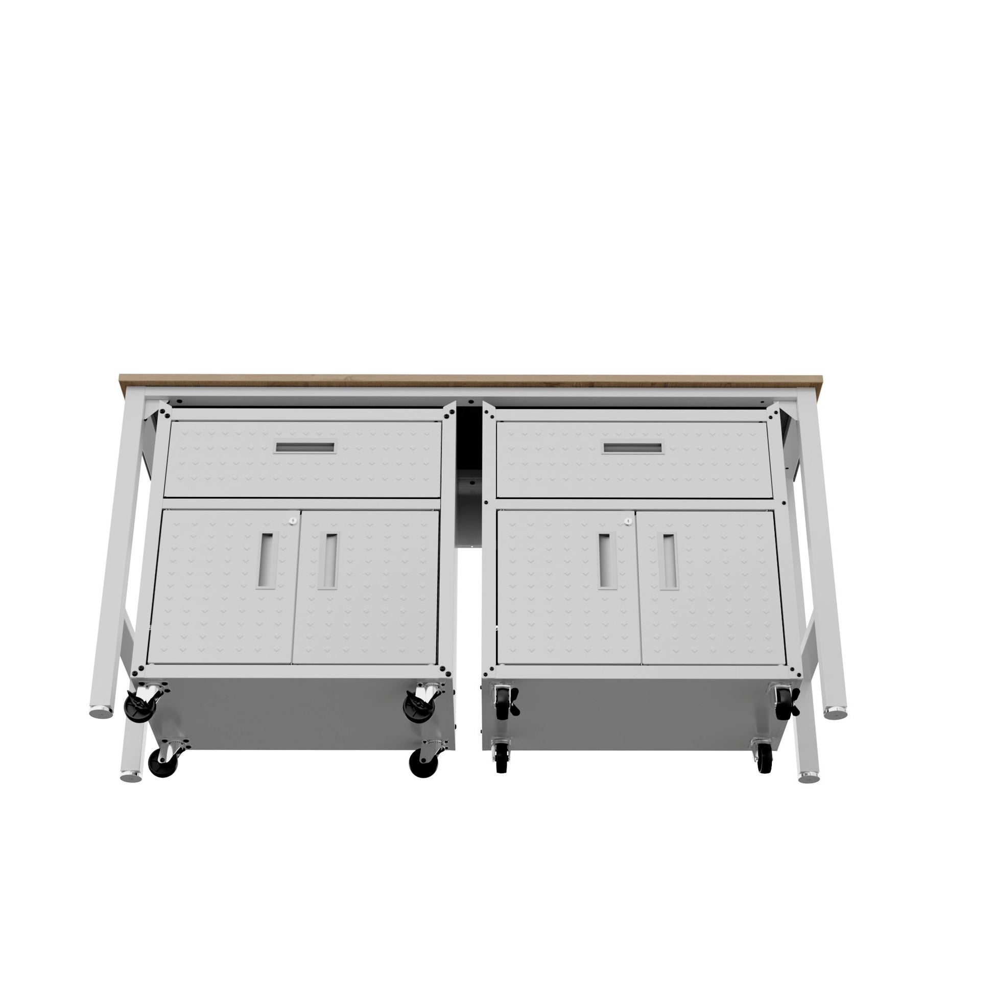 3-Piece Fortress Mobile Space-Saving Garage Cabinet and Worktable 4.0 in White - Ornate Home