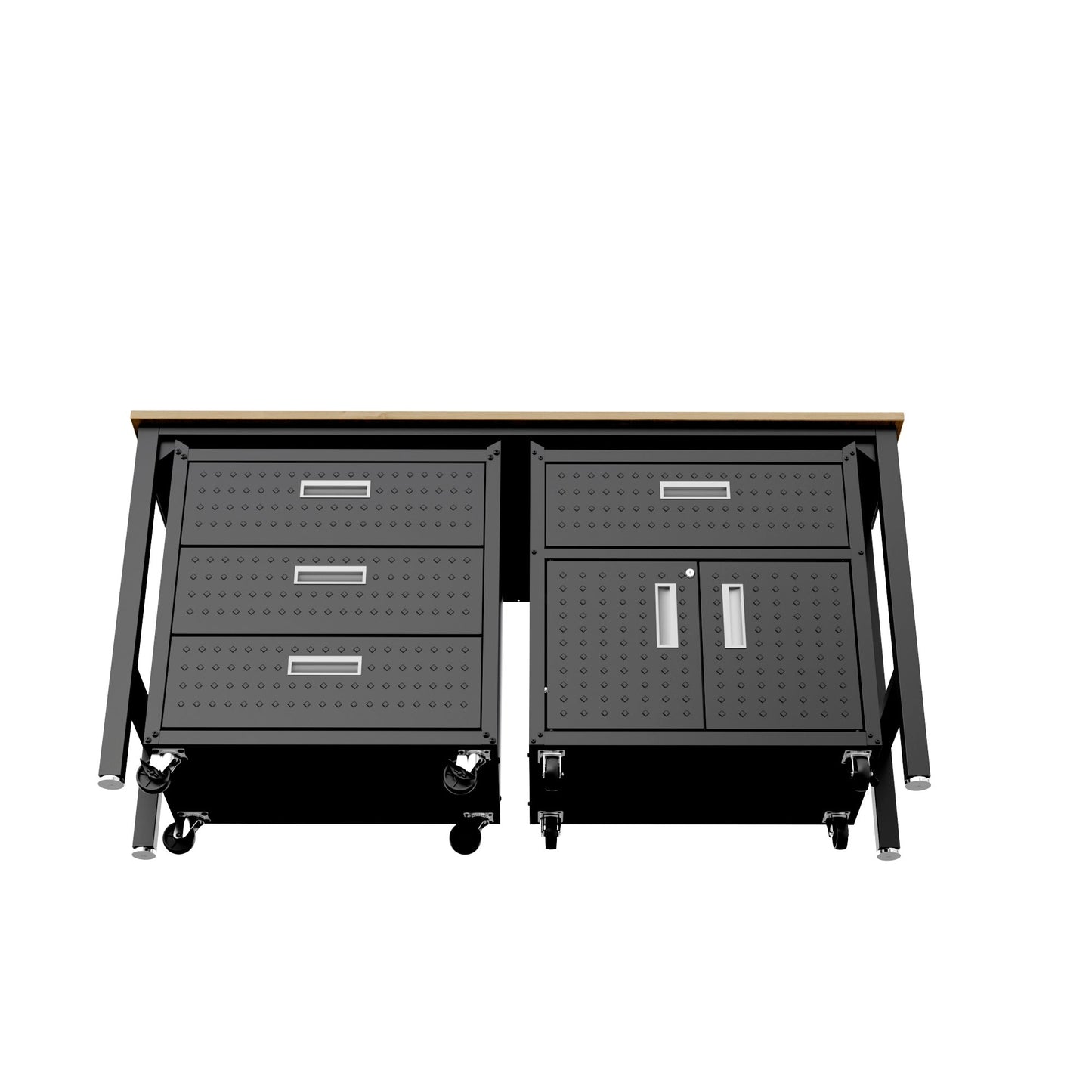 3-Piece Fortress Mobile Space-Saving Garage Cabinet and Worktable 5.0 in Charcoal Grey - Ornate Home