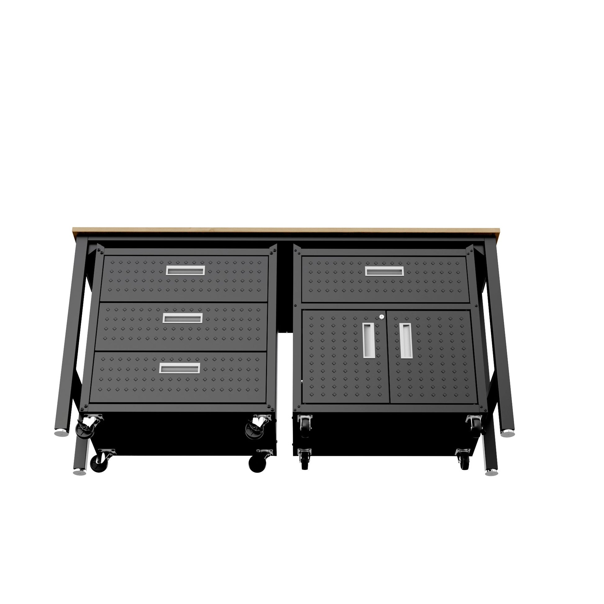 3-Piece Fortress Mobile Space-Saving Garage Cabinet and Worktable 5.0 in Charcoal Grey - Ornate Home