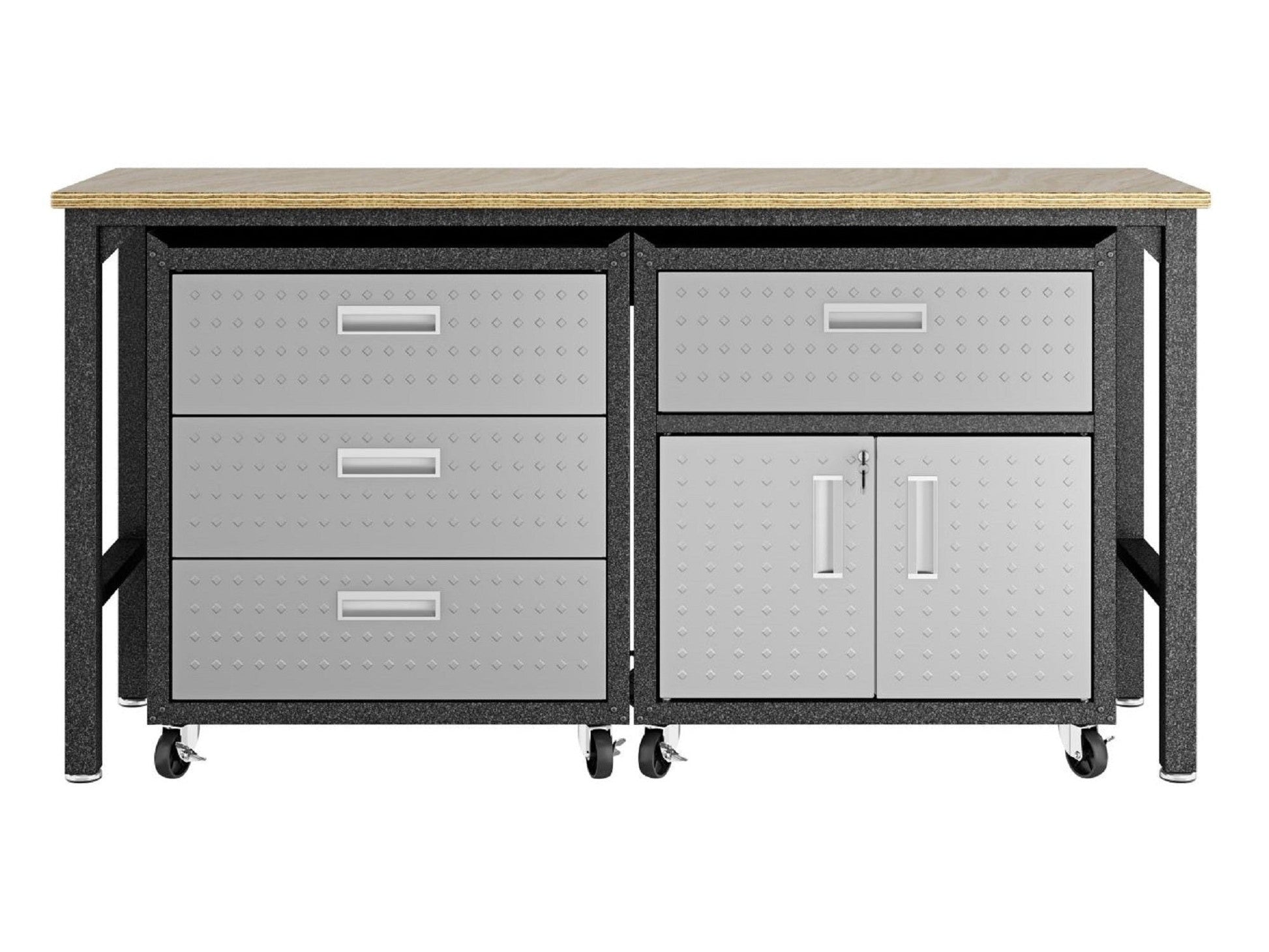3-Piece Fortress Mobile Space-Saving Garage Cabinet and Worktable 5.0 in Grey - Ornate Home