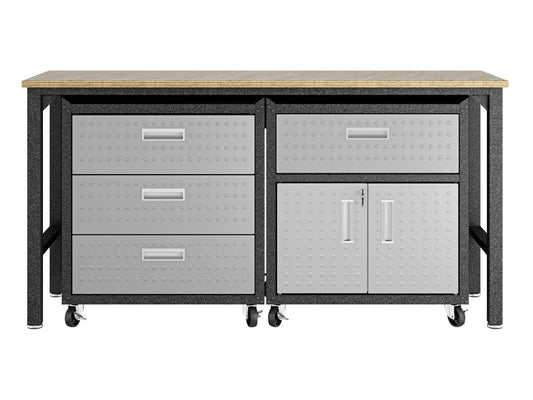 3-Piece Fortress Mobile Space-Saving Garage Cabinet and Worktable 5.0 in Grey - Ornate Home