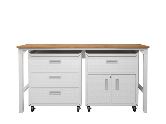 3-Piece Fortress Mobile Space-Saving Garage Cabinet and Worktable 5.0 in White - Ornate Home