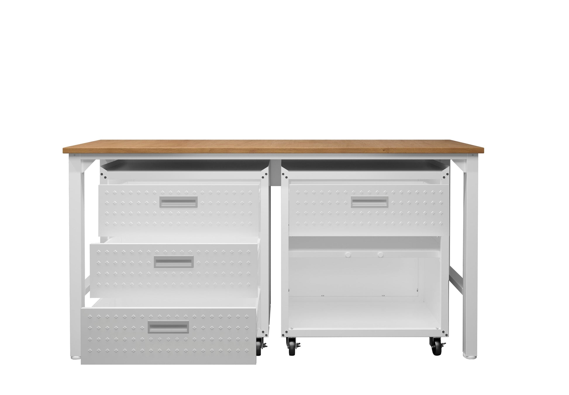 3-Piece Fortress Mobile Space-Saving Garage Cabinet and Worktable 5.0 in White - Ornate Home