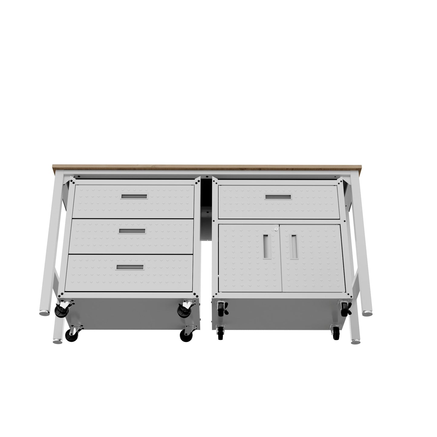 3-Piece Fortress Mobile Space-Saving Garage Cabinet and Worktable 5.0 in White - Ornate Home