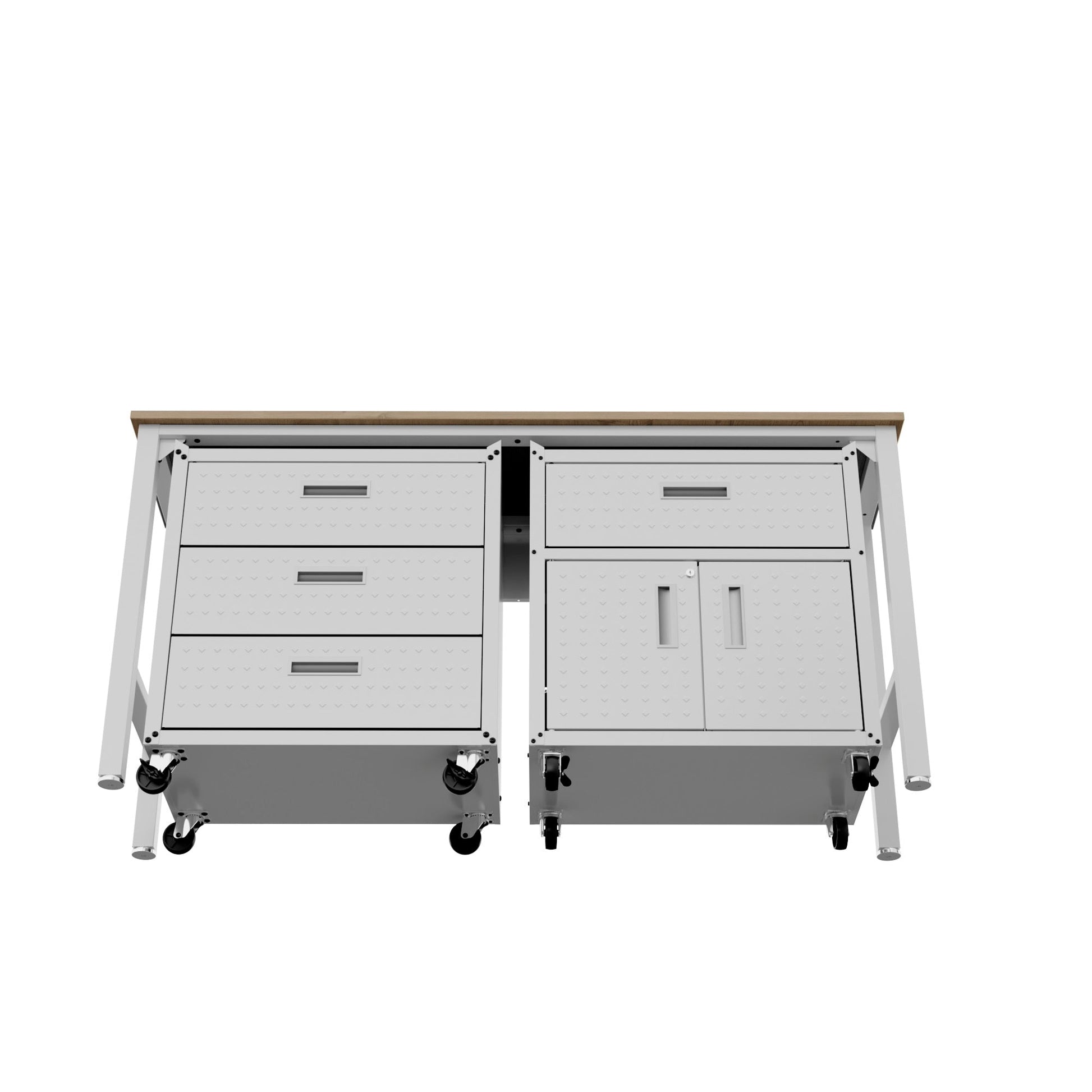 3-Piece Fortress Mobile Space-Saving Garage Cabinet and Worktable 5.0 in White - Ornate Home