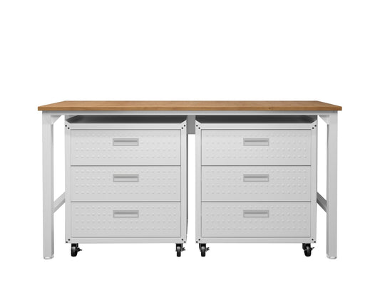 3-Piece Fortress Mobile Space-Saving Garage Cabinet and Worktable 6.0 in White - Ornate Home