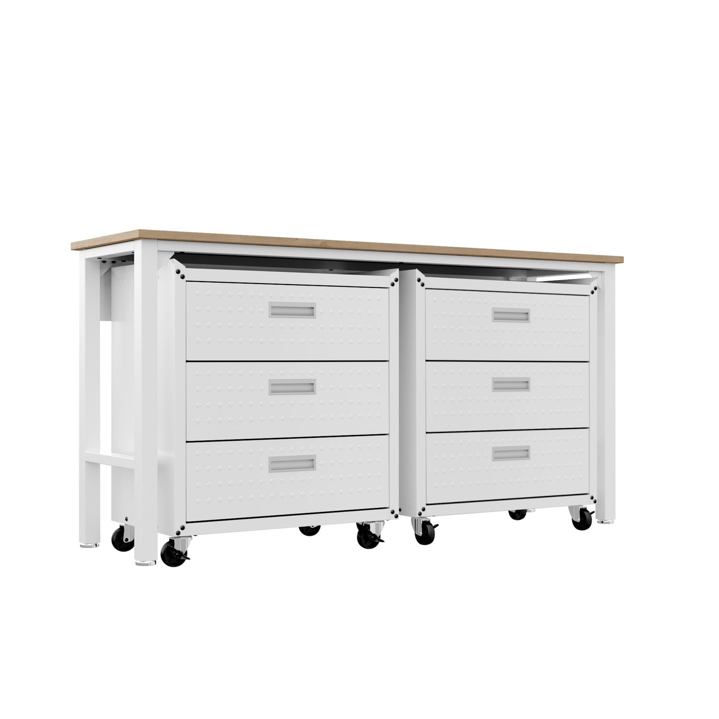 3-Piece Fortress Mobile Space-Saving Garage Cabinet and Worktable 6.0 in White - Ornate Home