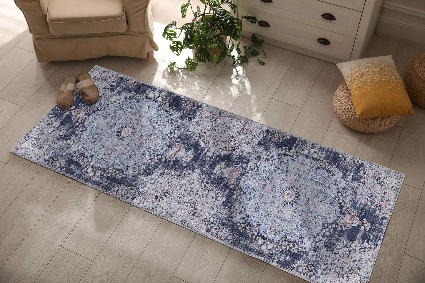 Rain Blue Modern Bohemian NonSlip Indoor Area Rugs - Ornate Home