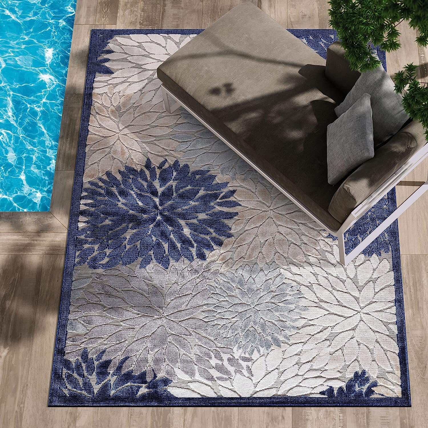 Spring Blue Floral Exotic Tropical Non-Shedding Indoor/Outdoor Area Rugs - Ornate Home