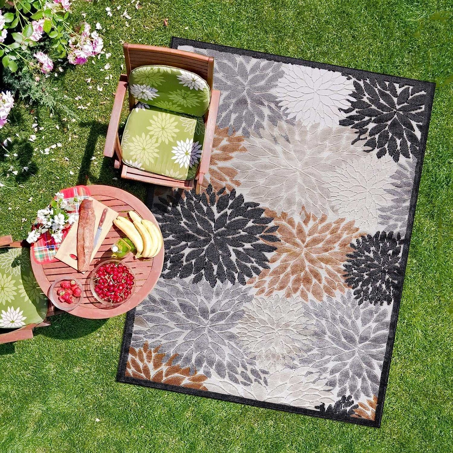 Spring Orange Floral Exotic Tropical Non-Shedding Indoor/Outdoor Area Rugs - Ornate Home