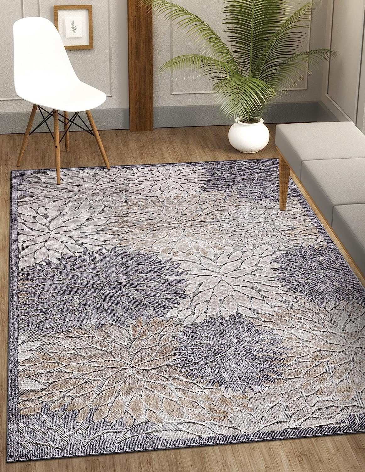 Spring Beige Floral Exotic Tropical Non-Shedding Indoor/Outdoor Area Rugs - Ornate Home