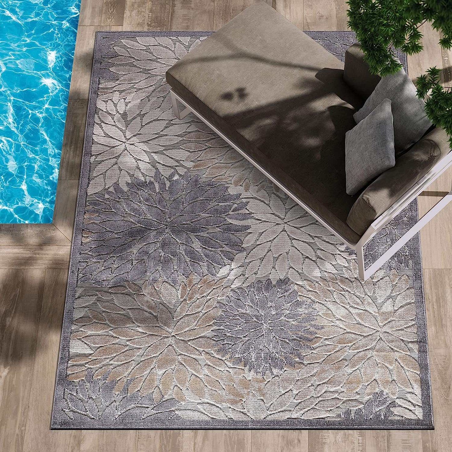 Spring Beige Floral Exotic Tropical Non-Shedding Indoor/Outdoor Area Rugs - Ornate Home