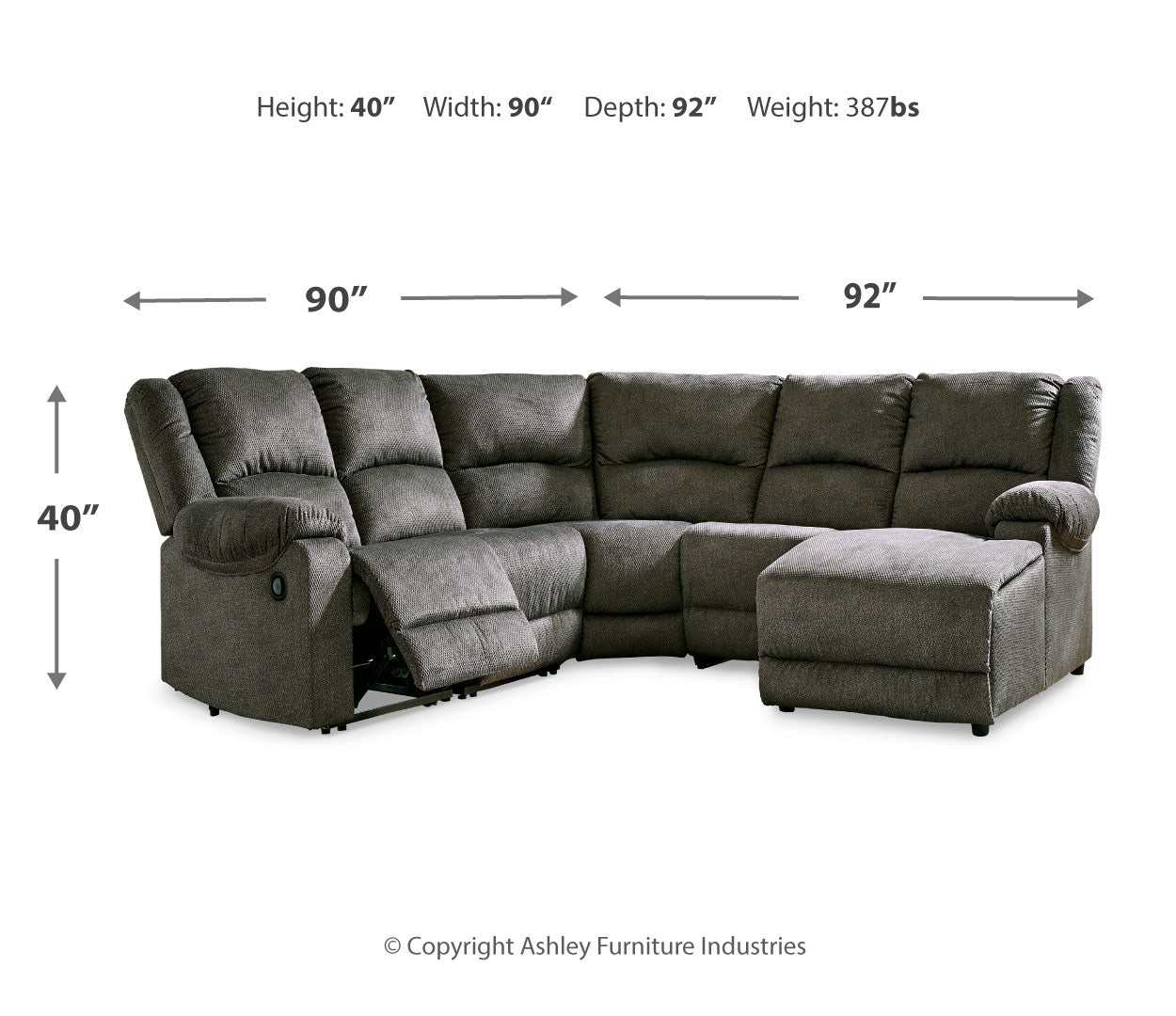 Benlocke Flannel 5pc Manual Reclining Sectional w/ RAF Chaise