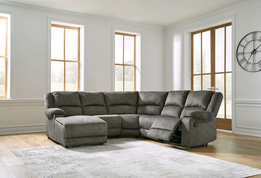 Benlocke Flannel 5pc Manual Reclining Sectional w/ LAF Chaise