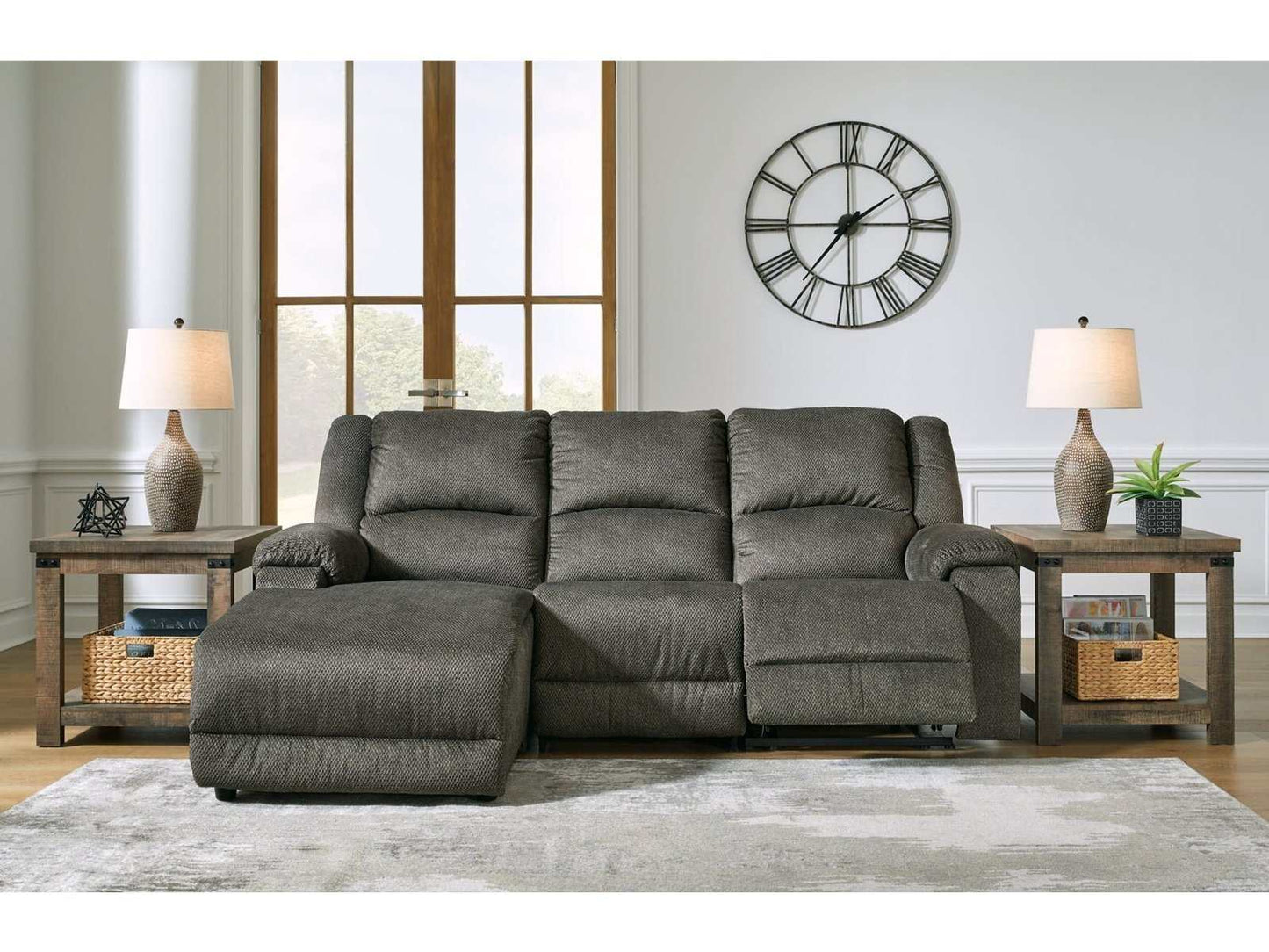 Benlocke Flannel 3pc Manual Reclining Sectional w/ LAF Chaise