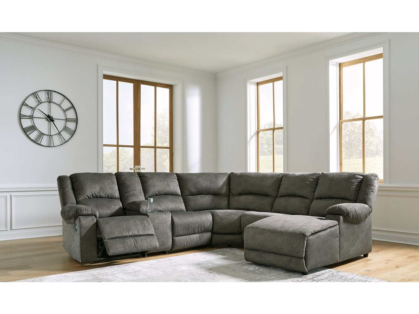 Benlocke Flannel 6pc Manual Reclining Sectional w/ RAF Chaise