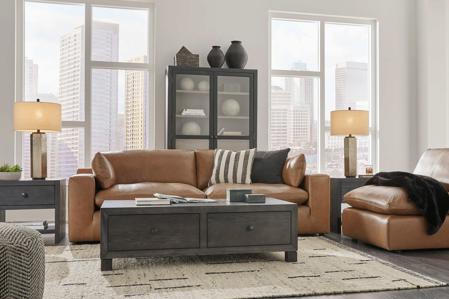 Emilia Caramel Leather 3pc Modular Sectional Sofa