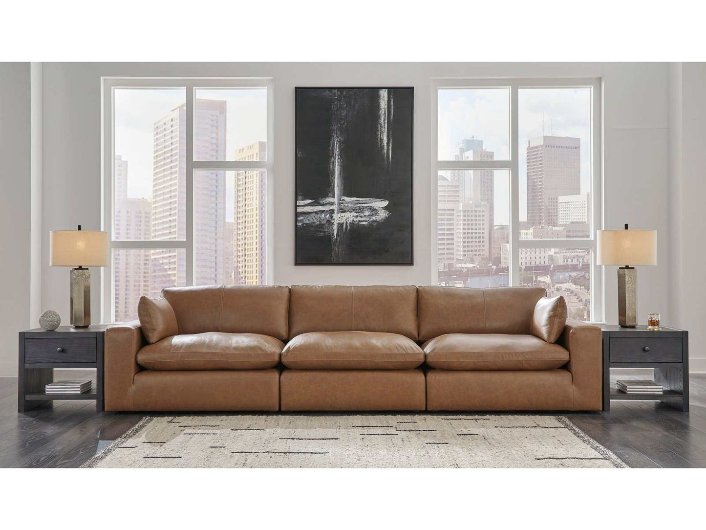 Emilia Caramel Leather 3pc Modular Sectional Sofa