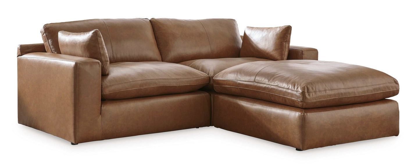 Emilia Caramel Leather 2pc Modular Sectional Loveseat