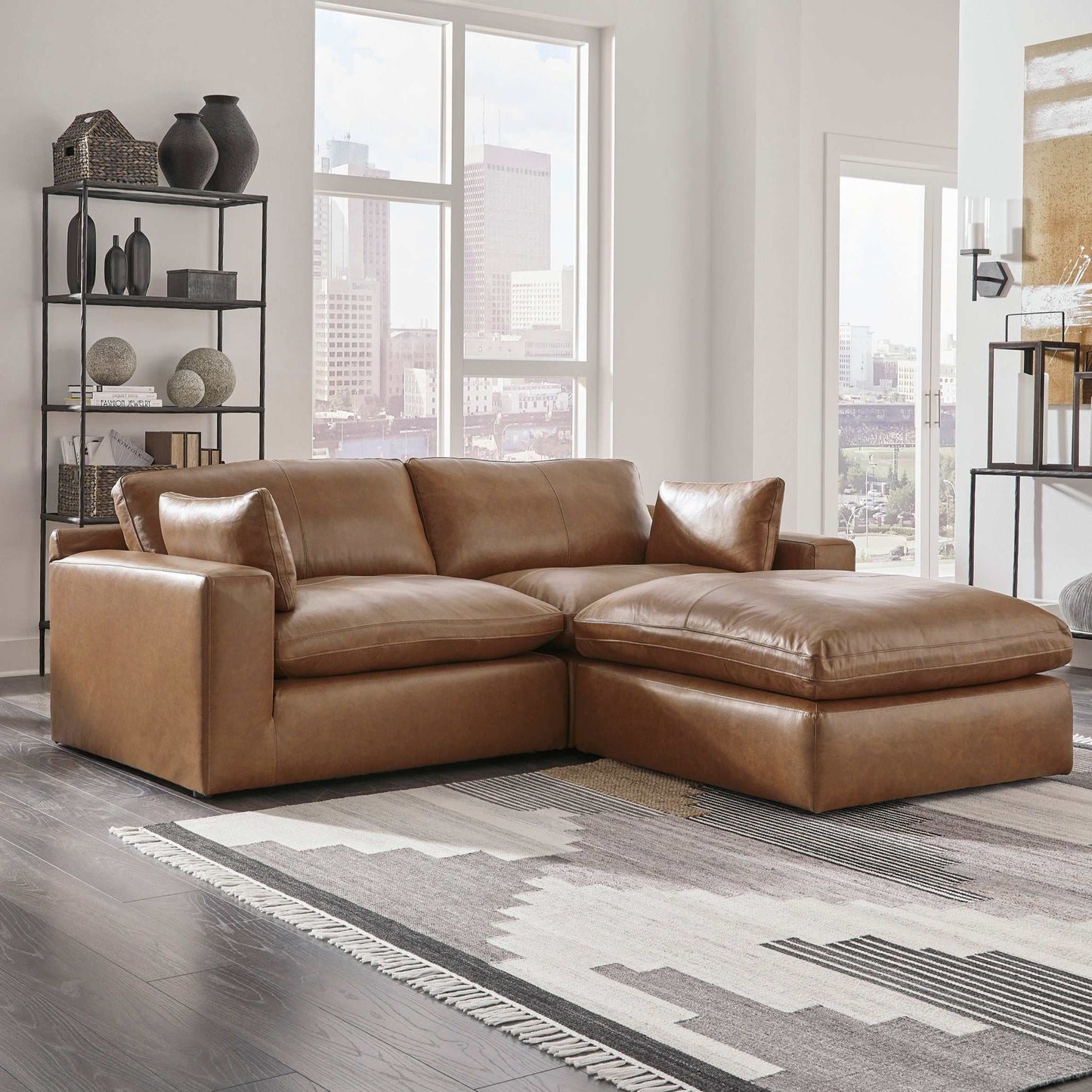 Emilia Caramel Leather 2pc Modular Sectional Loveseat