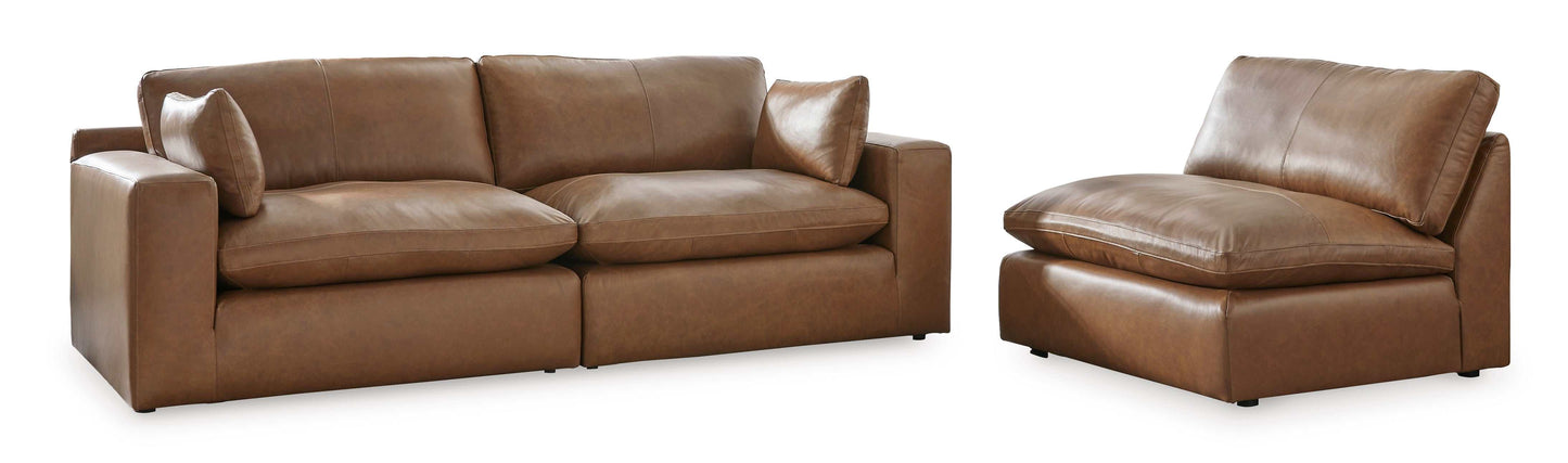 Emilia Caramel Leather 3pc Modular Sectional Sofa