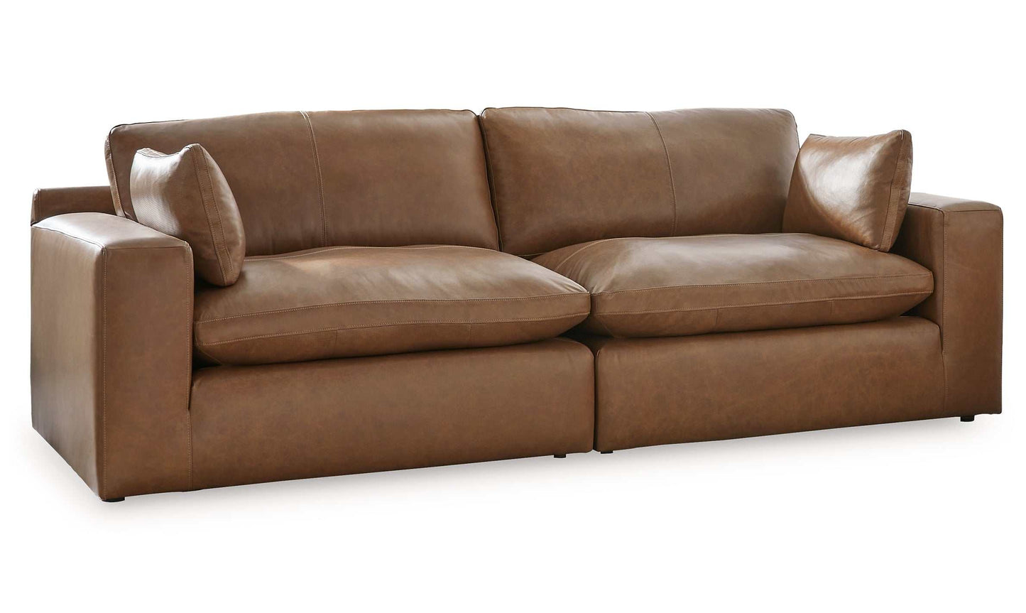 Emilia Caramel Leather 2pc Modular Sectional Loveseat