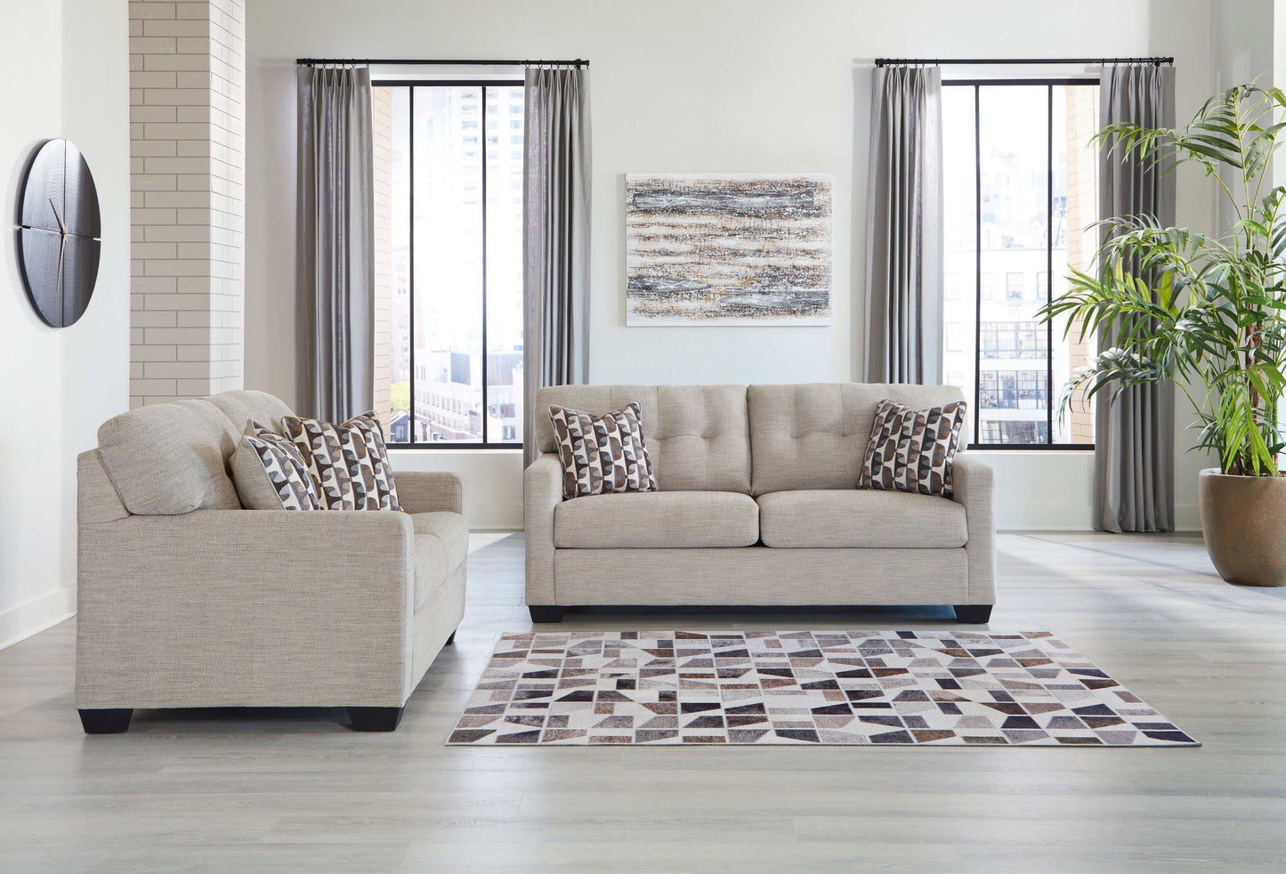 Mahoney Pebble Sofa & Loveseat Living Room Set / 2pc