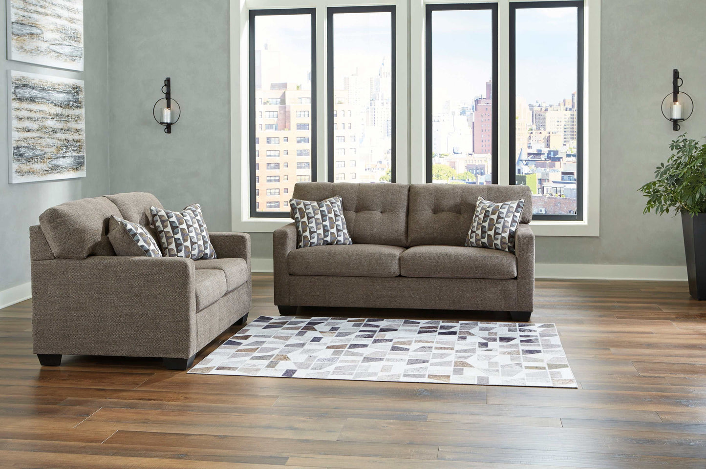 Mahoney Chocolate Sofa & Loveseat Living Room Set / 2pc