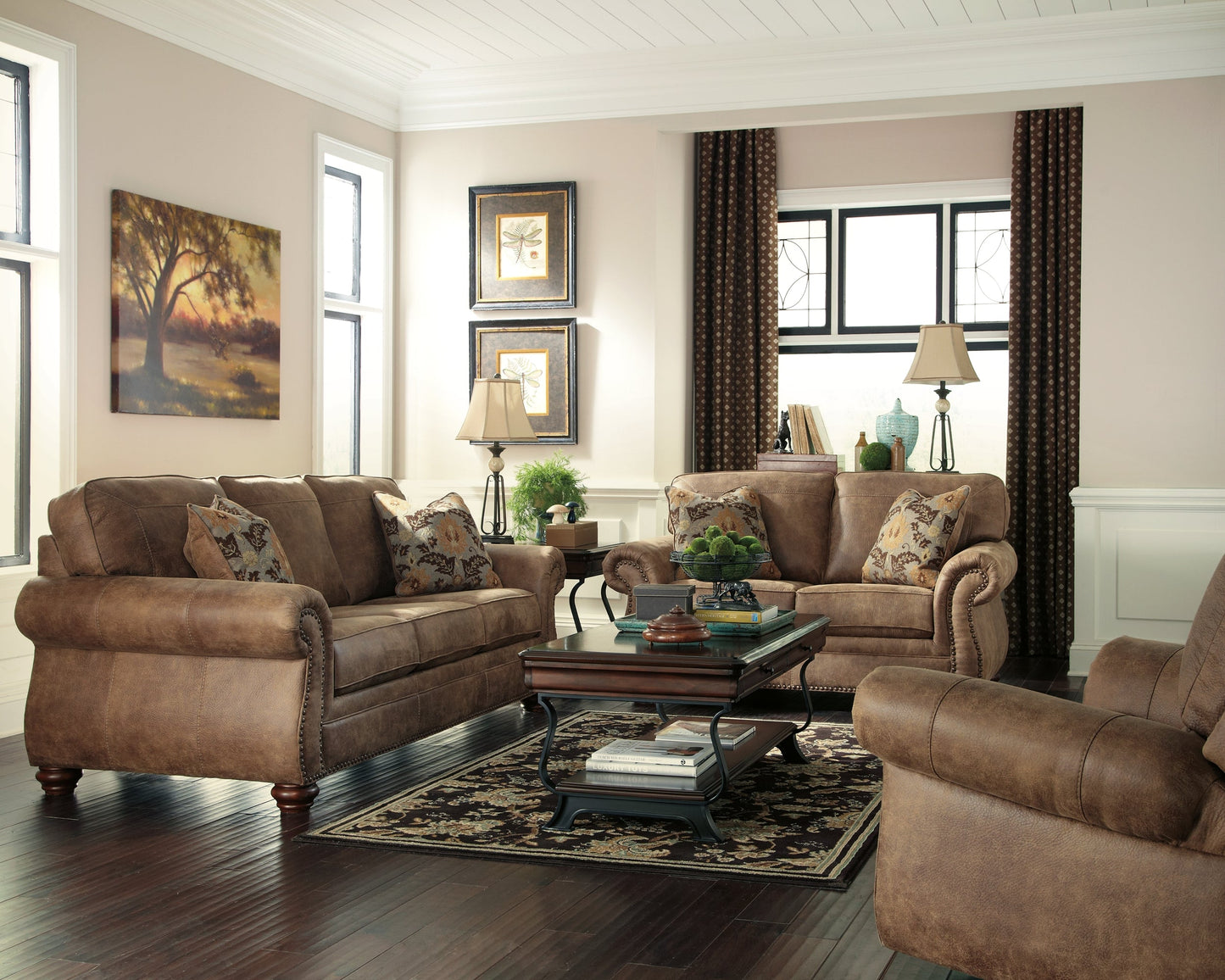 Larkinhurst Earth Sofa and Loveseat with Recliner