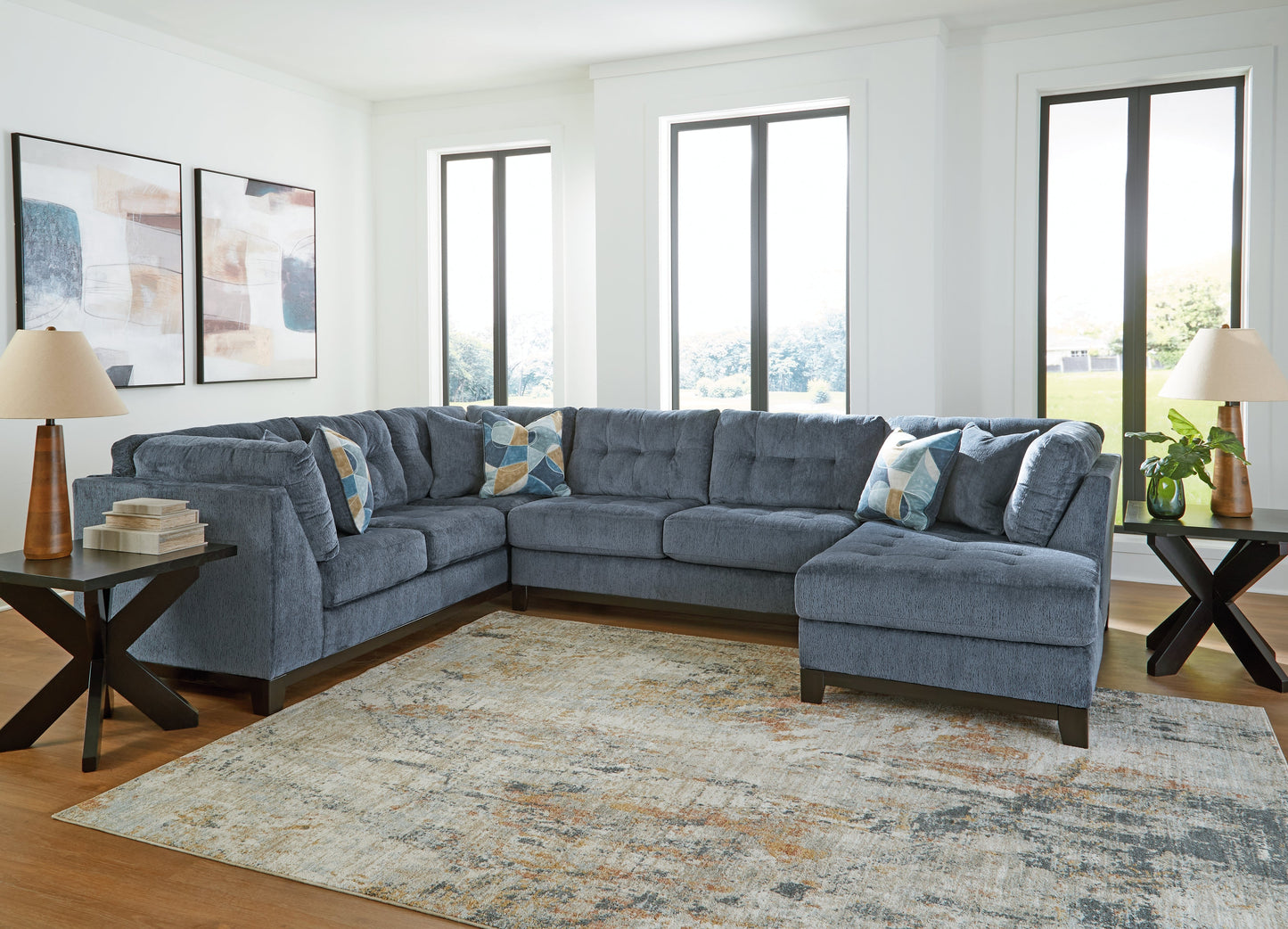 Maxon Place Navy 3pc Sectional with Chaise