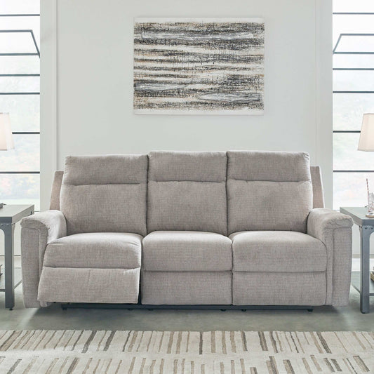 Barnsana Ash Micro Chenille Power Reclining Sofa