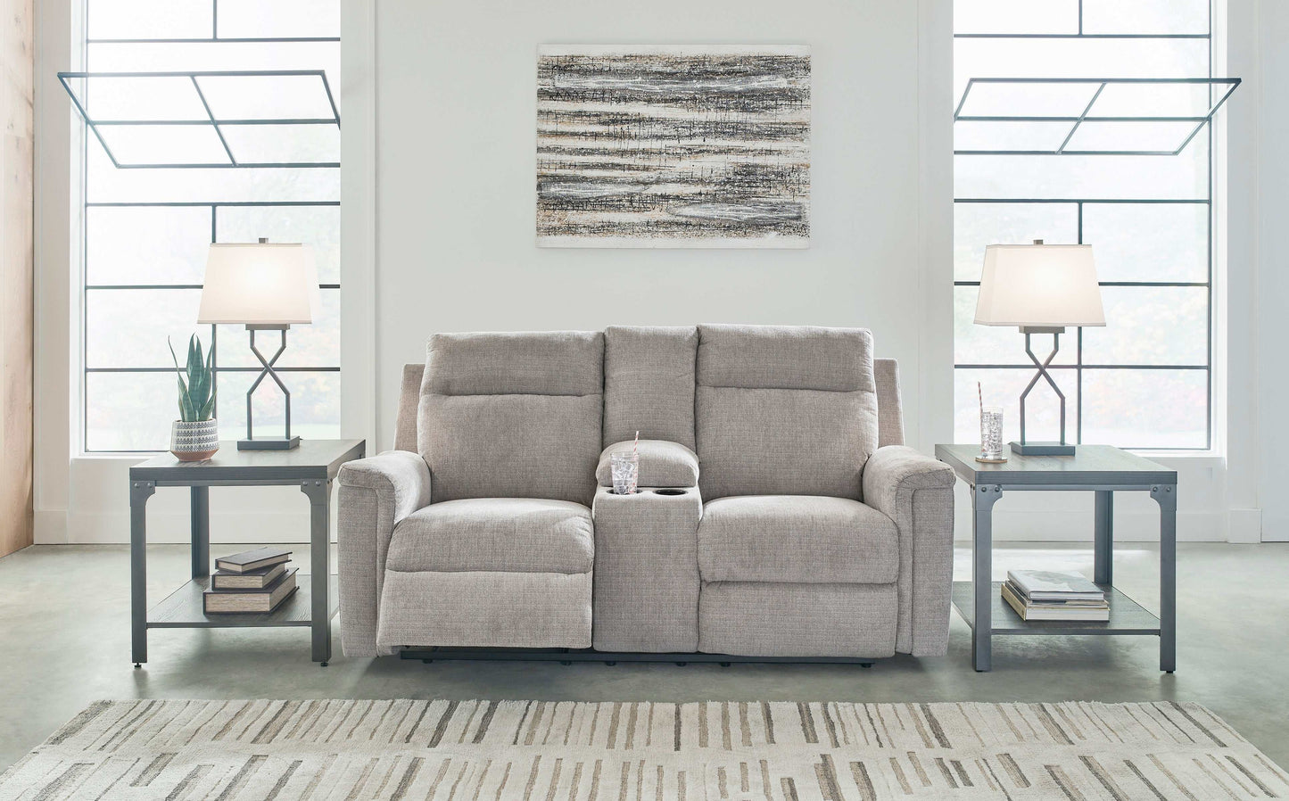 Barnsana Ash Micro Chenille Power Reclining Living Room Set / 2pc
