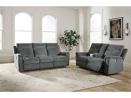 Barnsana Gravel Micro Chenille Power Reclining Living Room Set / 2pc