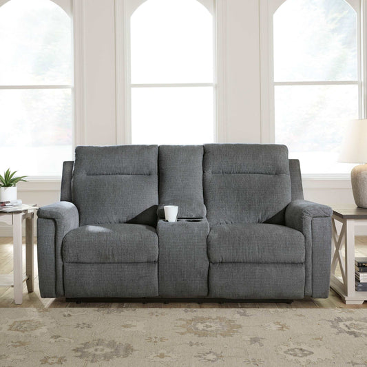 Barnsana Gravel Micro Chenille Power Reclining Loveseat w/ Console