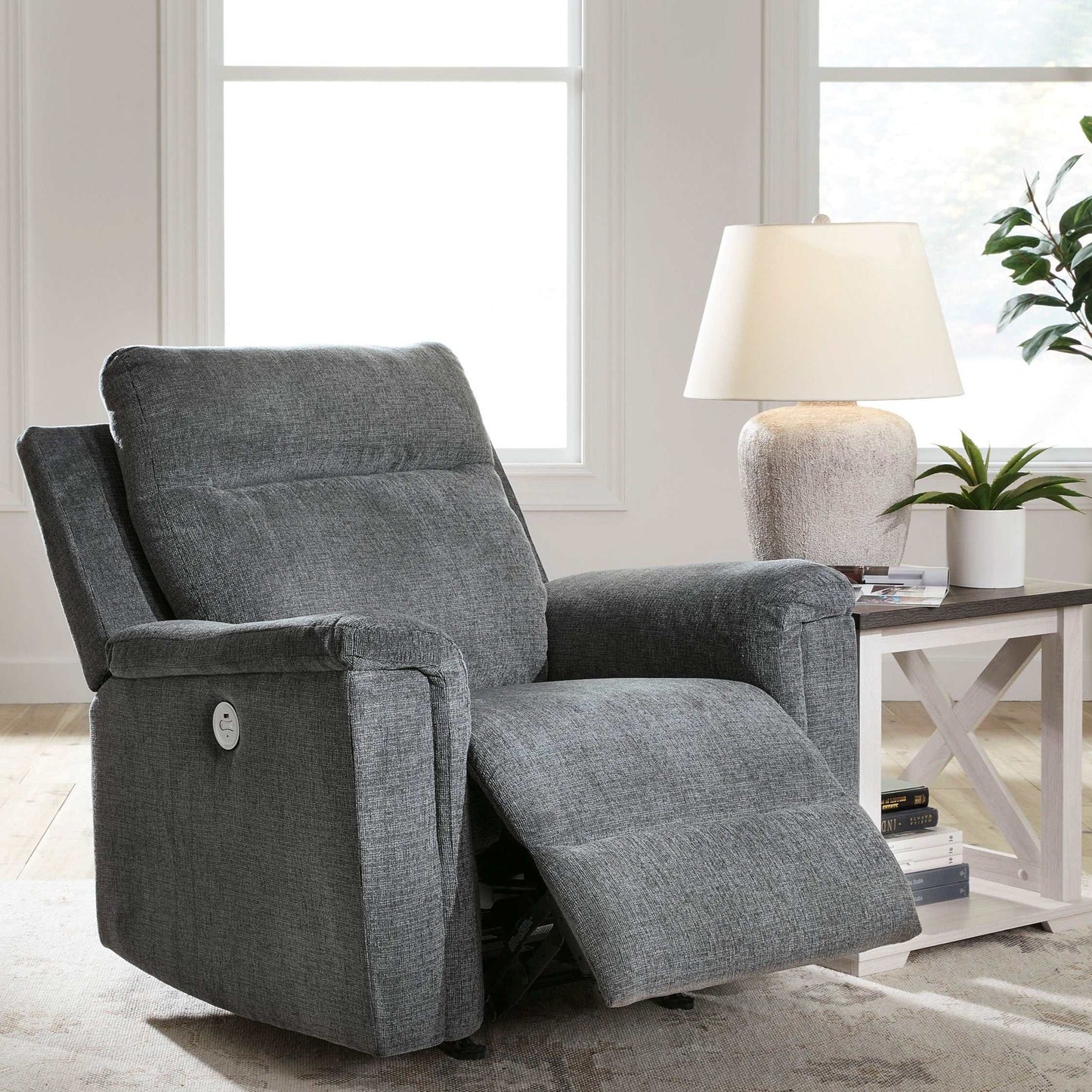 Barnsana Gravel Micro Chenille Power Recliner