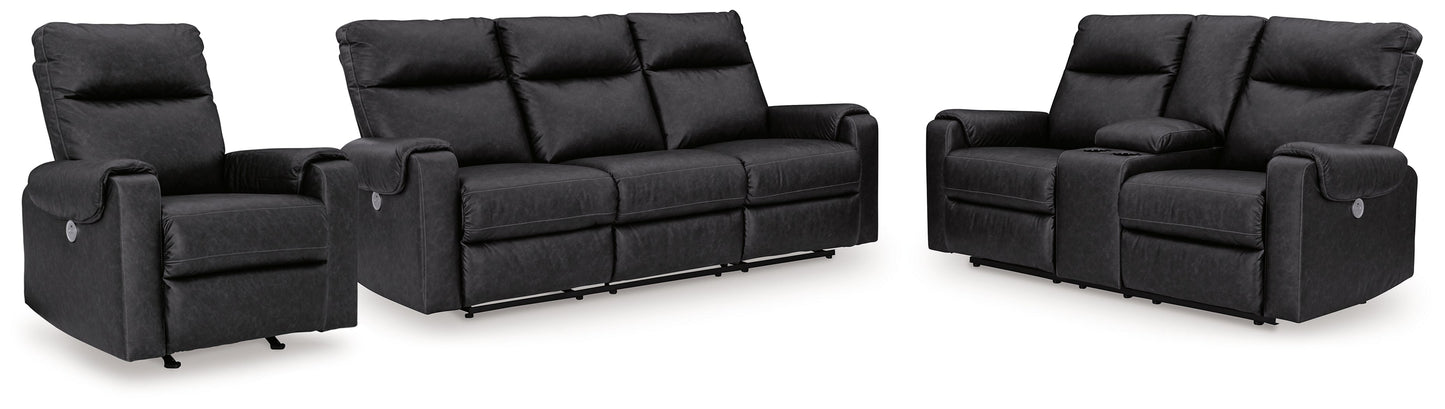 Axtellton Dark Gray Power Reclining Sofa, Loveseat and Recliner