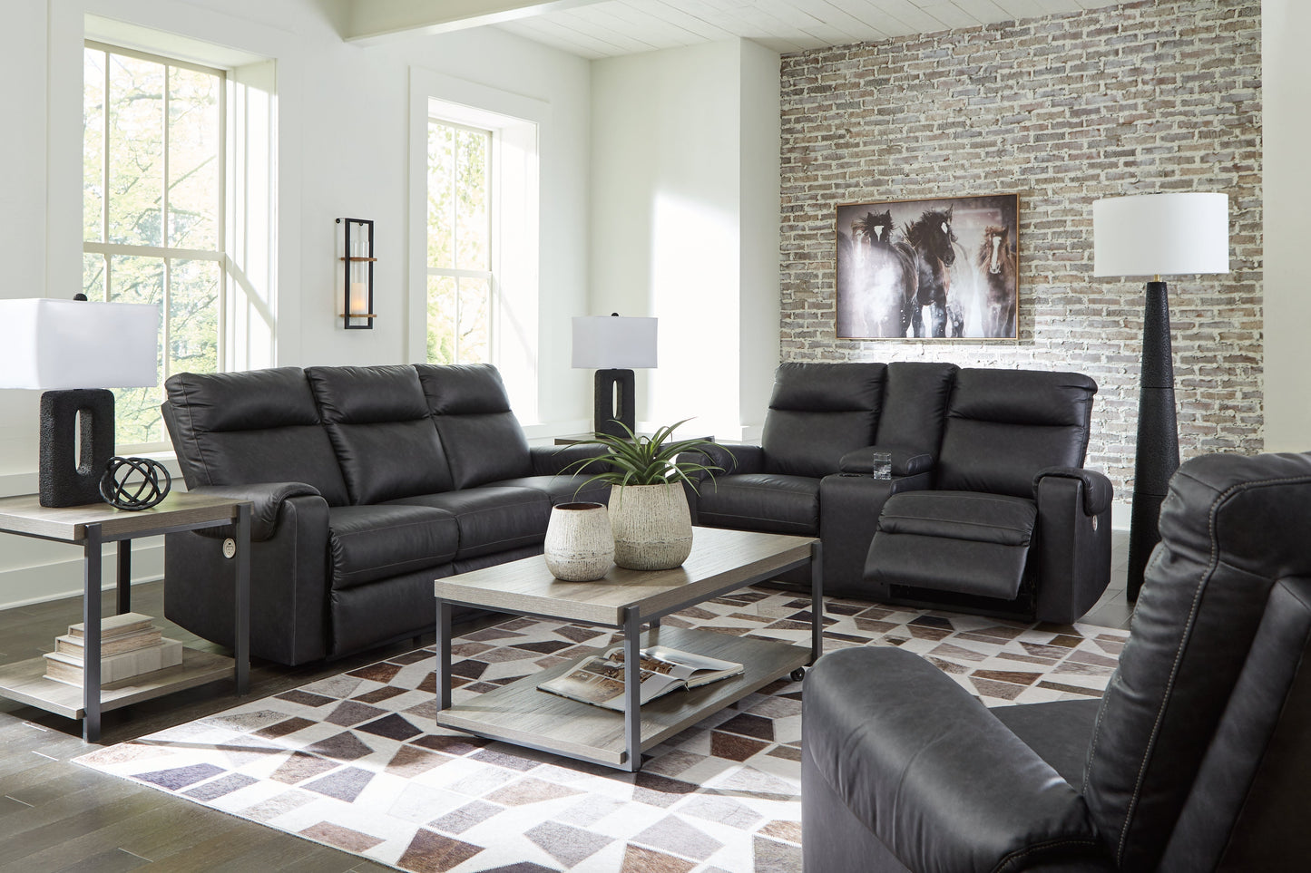 Axtellton Dark Gray Power Reclining Sofa, Loveseat and Recliner