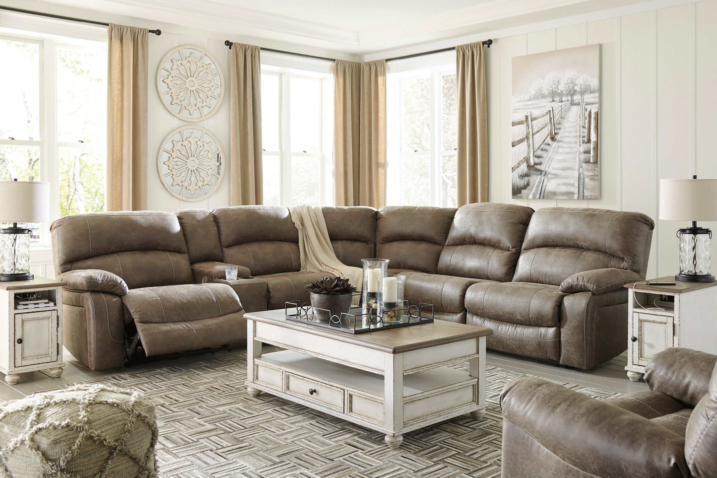 Segburg Driftwood Faux Leather 4pc Power Reclining Sectional w/ Console