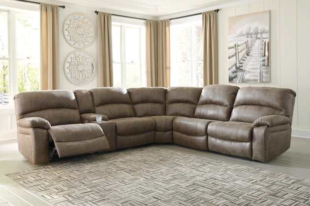 Segburg Driftwood Faux Leather 4pc Power Reclining Sectional w/ Console