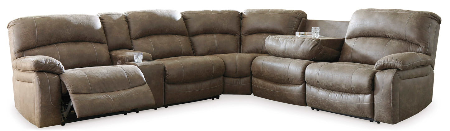 Segburg Driftwood Faux Leather 4pc Power Reclining Sectional w/ Console