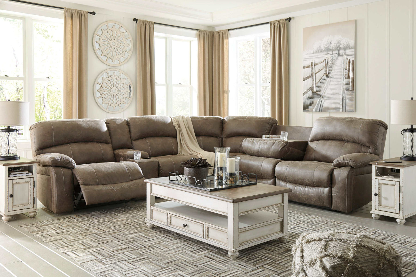 Segburg Driftwood Faux Leather 4pc Power Reclining Sectional w/ Console