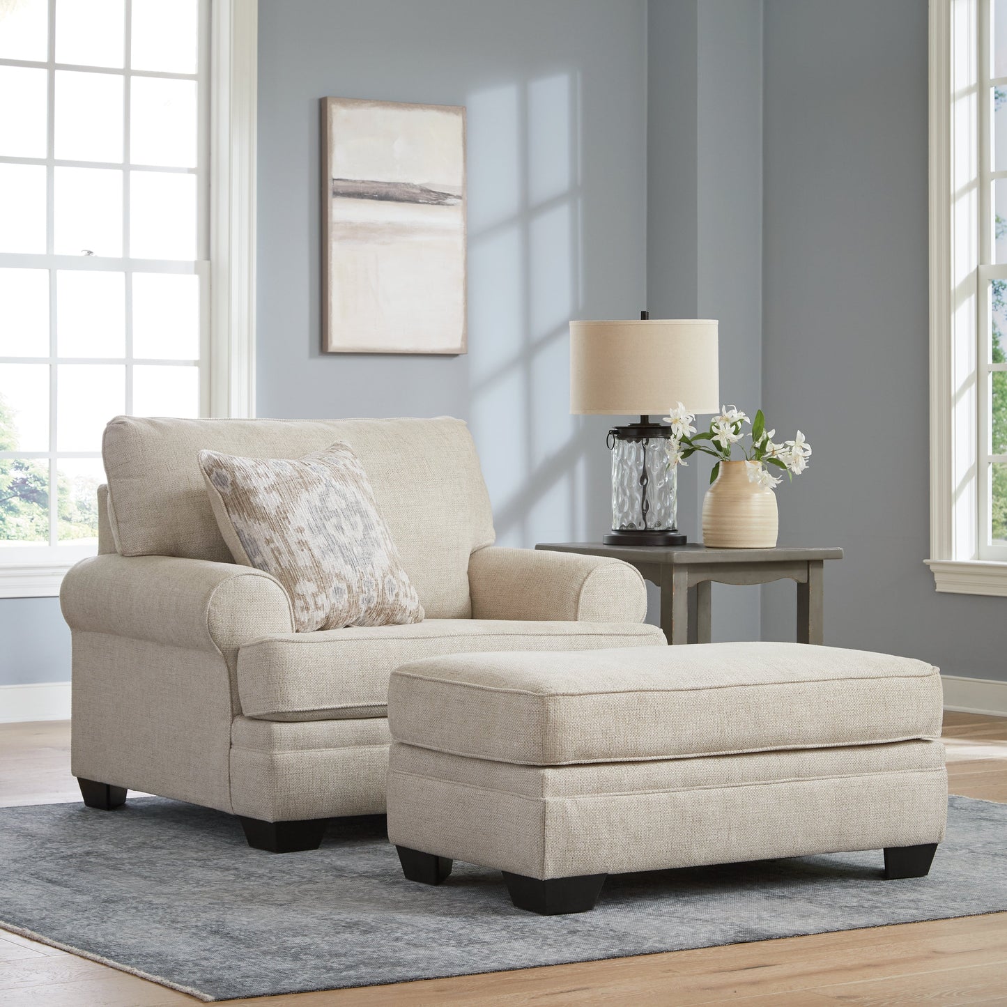 Rilynn Linen Oversized Chair and Ottoman