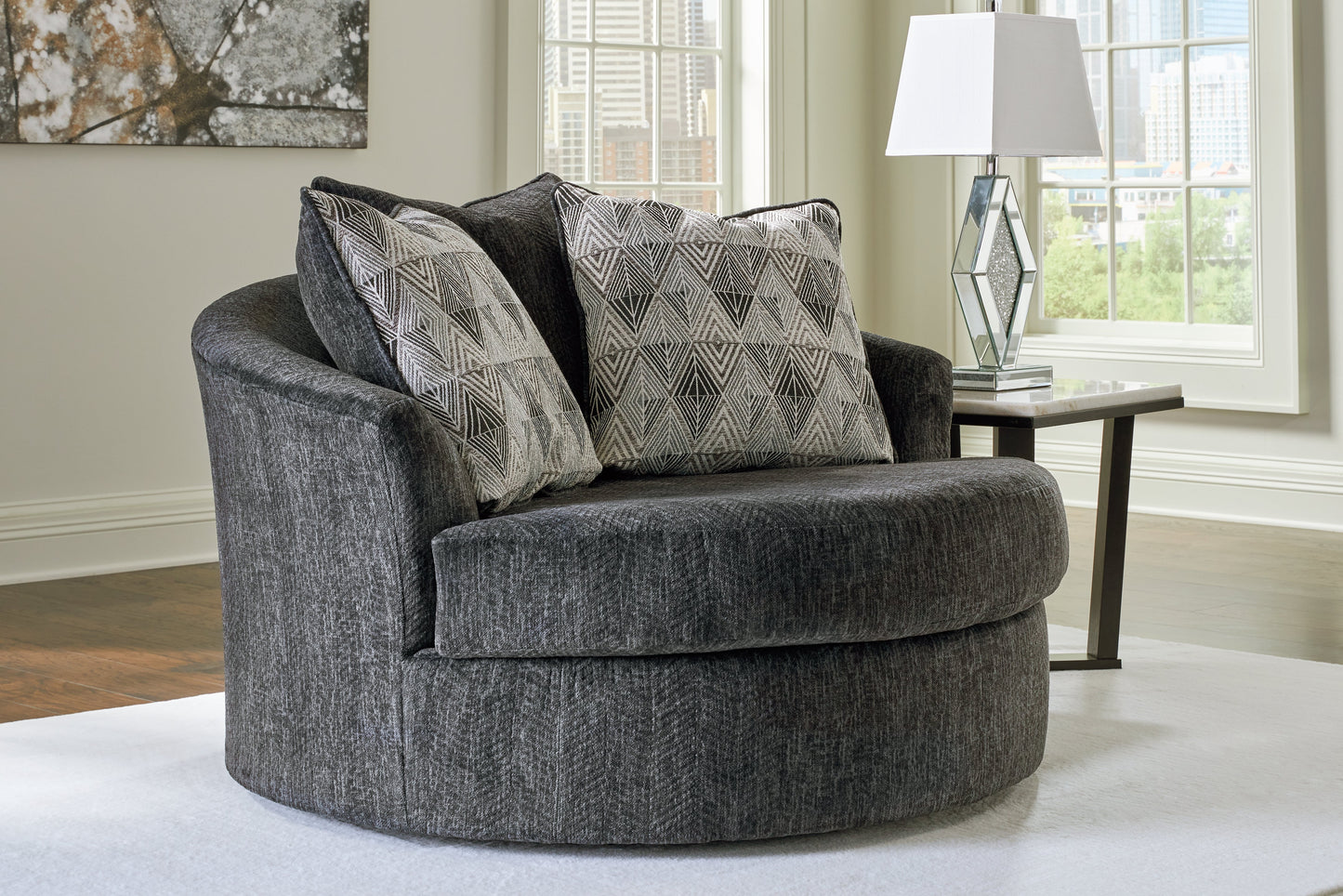 Biddeford Gray Oversized Swivel Chair and Ottoman