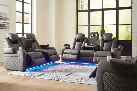 Fyne-Dyme Gray Power Reclining Sofa, Loveseat and Recliner