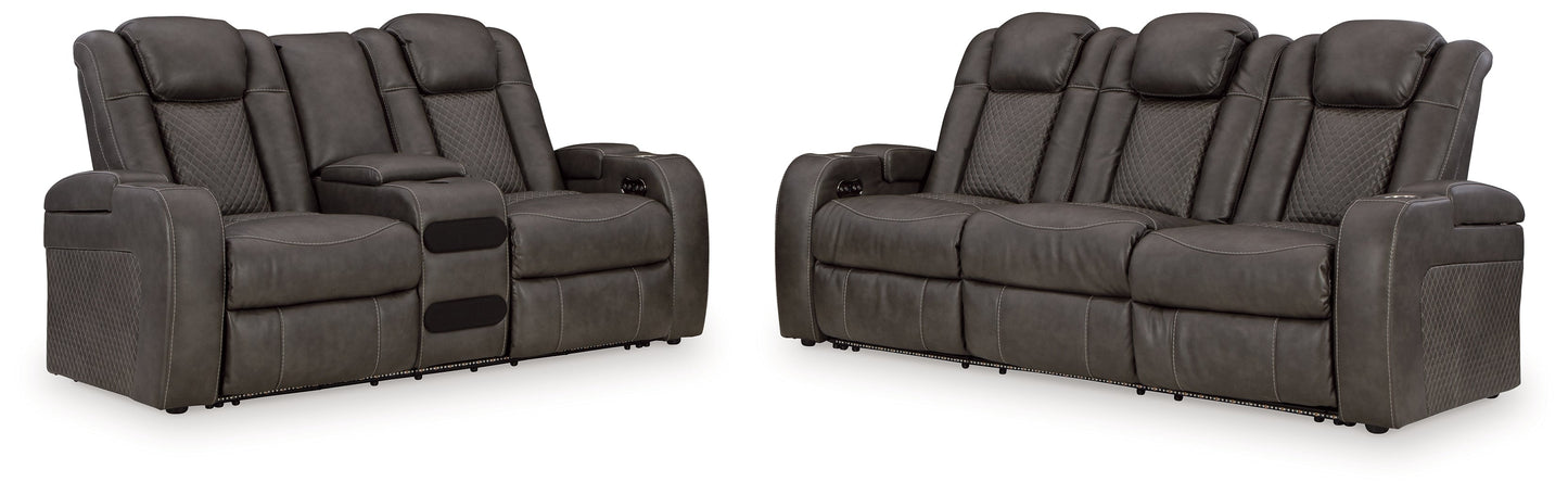 Fyne-Dyme Gray Power Reclining Sofa and Loveseat