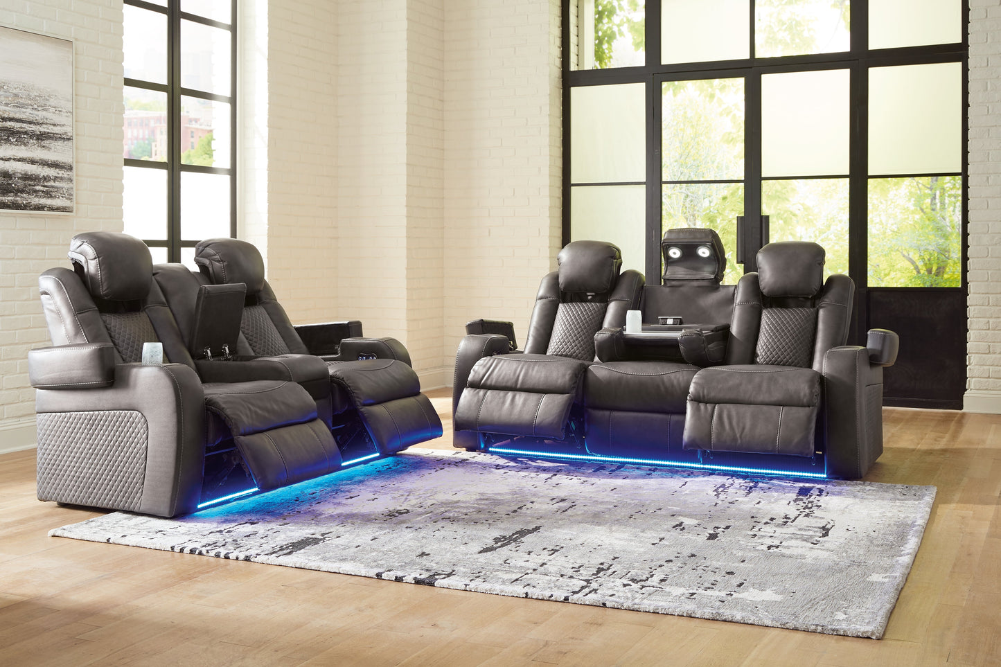 Fyne-Dyme Gray Power Reclining Sofa and Loveseat