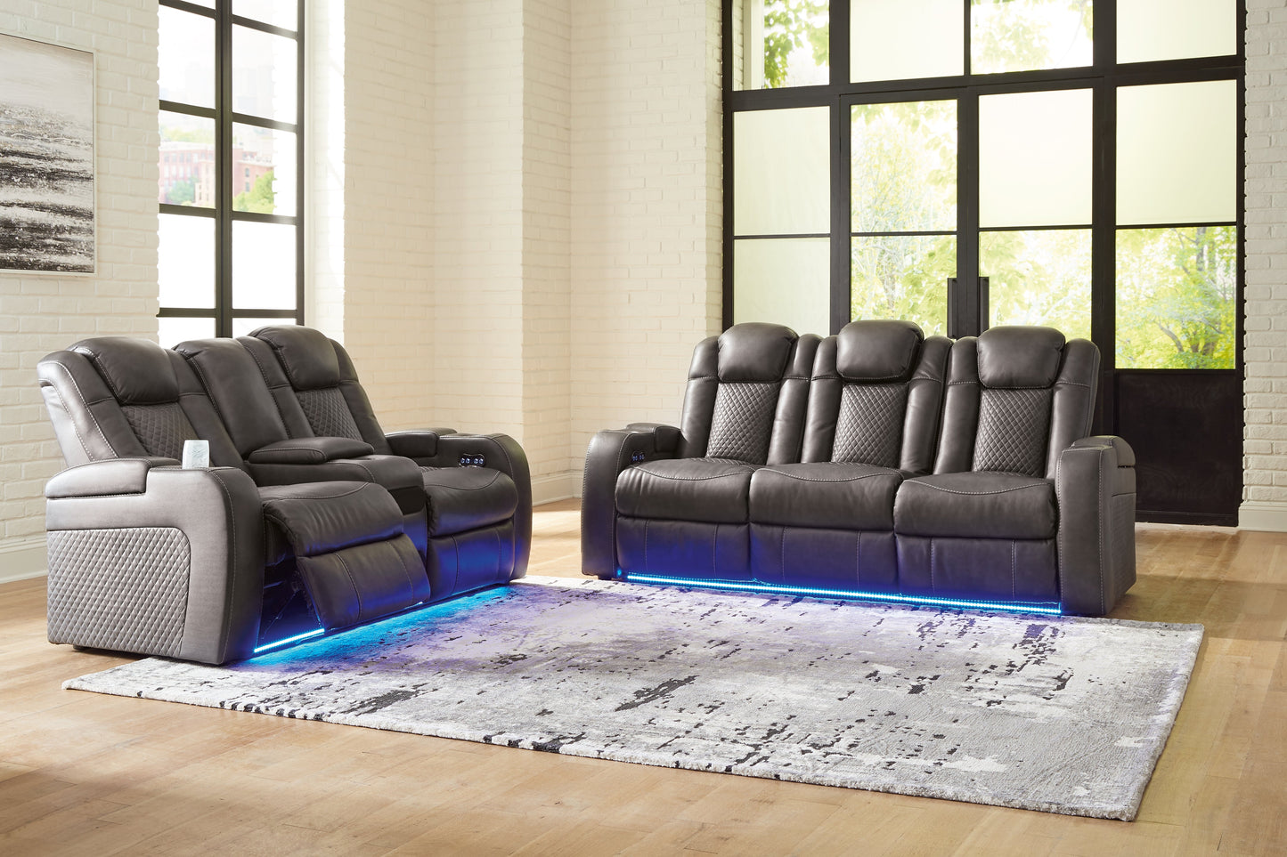 Fyne-Dyme Gray Power Reclining Sofa and Loveseat